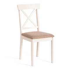 Стул Tetchair Гольфи 2 / Гольфи Джуниор (Golfi Junior),  Дерево гевея Ivory White, ткань коричнево-золотая