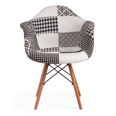 Кресло CINDY SOFT EAMES mod. 101 дерево бук/металл/мягкое сиденье/ткань, 61 х 60 х 80 см , black/white черный/белый