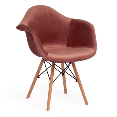 Кресло CINDY SOFT EAMES mod. 101 дерево бук/металл/мягкое сиденье/ткань, 61 х 60 х 80 см , коралловый HLR 44/натуральный