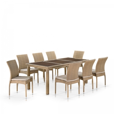 Комплект плетеной мебели T365/Y380B-W65 8PCS Light Brown 8+1