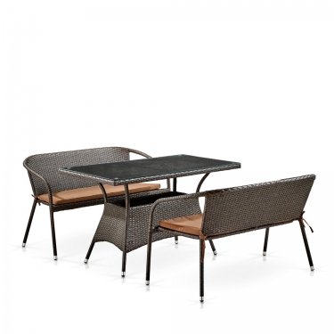Обеденный комплект плетеной мебели с диванами T198D/S139B-W53 Brown