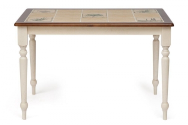 Стол с плиткой CT 3349 дерево гевея/плитка, 124х84х75см, butter white, Рисунок - Прованс с бордюром