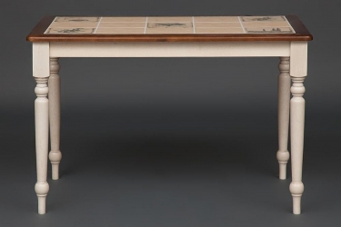 Стол с плиткой CT 3349 дерево гевея/плитка, 124х84х75см, butter white, Рисунок - Прованс с бордюром