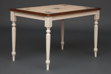 Стол с плиткой CT 3349 дерево гевея/плитка, 124х84х75см, butter white, Рисунок - Прованс с бордюром