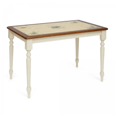 Стол с плиткой CT 3349 дерево гевея/плитка, 124х84х75см, butter white, Рисунок - Прованс с бордюром