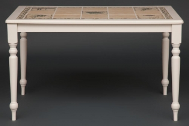 Стол с плиткой CT 3349 дерево гевея/плитка, 124х84х75см, butter white, Рисунок - Прованс с бордюром