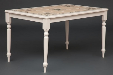 Стол с плиткой CT 3349 дерево гевея/плитка, 124х84х75см, butter white, Рисунок - Прованс с бордюром