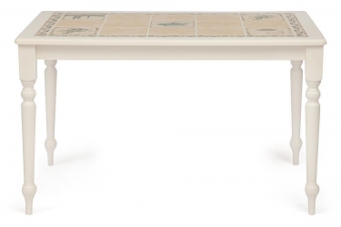 Стол с плиткой CT 3349 дерево гевея/плитка, 124х84х75см, butter white, Рисунок - Прованс с бордюром