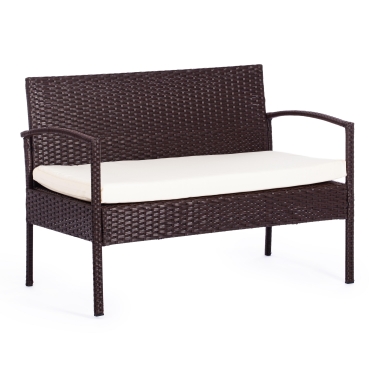Лаундж сет Tetchair диван+2кресла+столик+подушки пластиковый ротанг, 106х60х71см/59х60х71см/75х41х38см, коричневый, ткань DB-02 бежевый