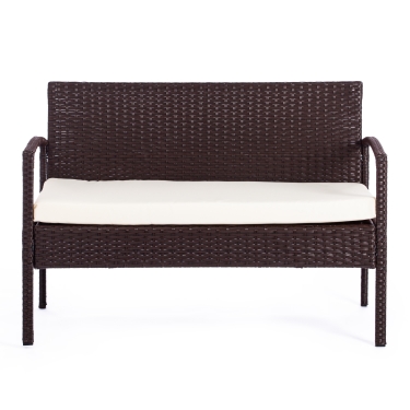 Лаундж сет Tetchair диван+2кресла+столик+подушки пластиковый ротанг, 106х60х71см/59х60х71см/75х41х38см, коричневый, ткань DB-02 бежевый