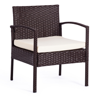 Лаундж сет Tetchair диван+2кресла+столик+подушки пластиковый ротанг, 106х60х71см/59х60х71см/75х41х38см, коричневый, ткань DB-02 бежевый