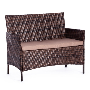 Лаундж сет Tetchair диван+2кресла+столик+подушки пластиковый ротанг, 108х62х83см/60х62х83см/80х48х39см, темно-коричневый, ткань DB-18 серый