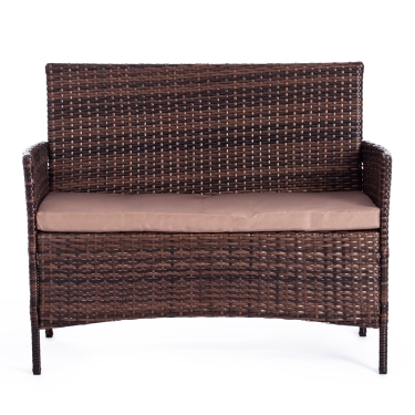 Лаундж сет Tetchair диван+2кресла+столик+подушки пластиковый ротанг, 108х62х83см/60х62х83см/80х48х39см, темно-коричневый, ткань DB-18 серый