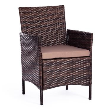 Лаундж сет Tetchair диван+2кресла+столик+подушки пластиковый ротанг, 108х62х83см/60х62х83см/80х48х39см, темно-коричневый, ткань DB-18 серый