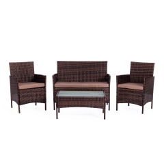 Лаундж сет Tetchair диван+2кресла+столик+подушки пластиковый ротанг, 108х62х83см/60х62х83см/80х48х39см, темно-коричневый, ткань DB-18 серый
