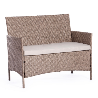 Лаундж сет Tetchair диван+2кресла+столик+подушки пластиковый ротанг, 108х62х83см/60х62х83см/80х48х39см, серый, ткань DB-11 светло-серый