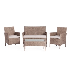 Лаундж сет Tetchair диван+2кресла+столик+подушки пластиковый ротанг, 108х62х83см/60х62х83см/80х48х39см, серый, ткань DB-11 светло-серый