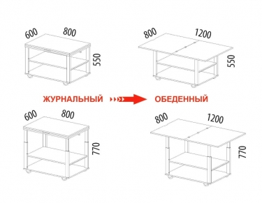 Журнальный стол-трансформер Агат 35 Белый шпон