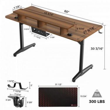 Стол для компьютера для геймеров EUREKA GIP 60, Walnut EUREKA GIP 60 Walnut