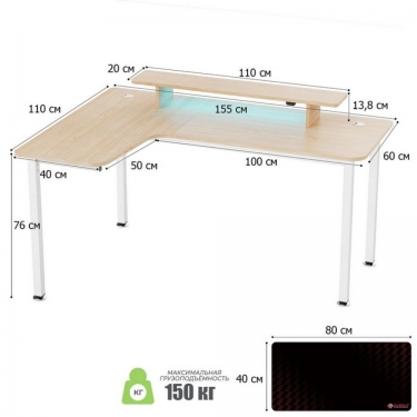 Стол письменный для компьютера угловой EUREKA EUREKA L60L-MW, Maple