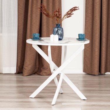 Стол Tetchair MANZANA ЛДСП/HPL/металл, 80 х 80 х 75 см, Мрамор светлый/белый