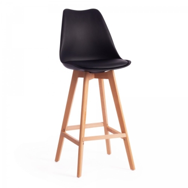 Стул барный TULIP BAR mod. C1014H / 1 шт. в упаковке пластик/дерево, 57 х 48 х 104 см, черный 3010/натуральный