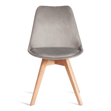 Стул Tetchair TULIP SOFT mod. 053V дерево/пластик/вельвет, 49,5 x 54,5 x 84 см, Светло-серый HLR 39/натуральный