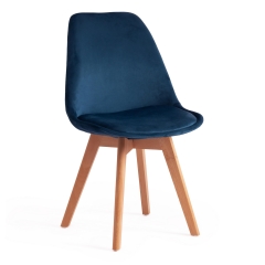 Стул Tetchair TULIP SOFT mod. 74 / 1 шт. в упаковке вельвет/дерево , 54 х 47 х 83 см , синий HLR 63/натуральный