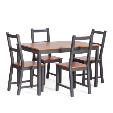 Обеденный комплект Tetchair Соната стол + 4 стула / Sonata dining set массив сосны, стол 120х75х73см стул 41х50х95см, антик /графит