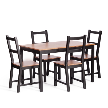 Обеденный комплект Tetchair Соната стол + 4 стула / Sonata dining set массив сосны, стол 120х75х73см стул 41х50х95см, антик/черный