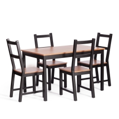 Обеденный комплект Tetchair Соната стол + 4 стула / Sonata dining set массив сосны, стол 120х75х73см стул 41х50х95см, антик/черный