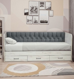 Кровать с продольной мягкой спинкой Матрица Софа 14 900х2000 Белая Велюр 340