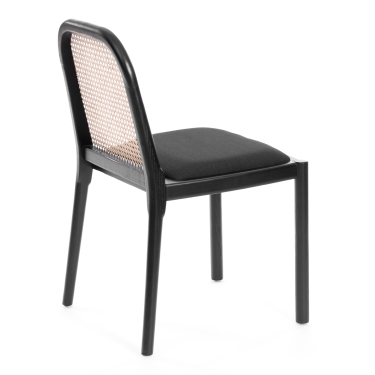 Стул Tetchair FREYA дерево вяз/ротанг, ткань лен, черный/черный лен, 46х41х79,5 см