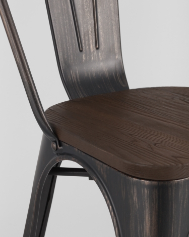 Стул Tolix Wood 850 Черная патина с золотом