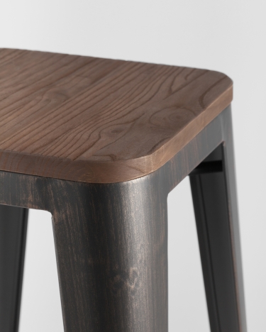 Стул барный Tolix Wood Черная патина с золотом