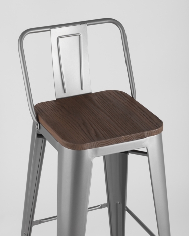 Стул барный Tolix Wood 75.5 со спинкой Серебристый