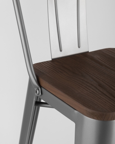 Стул барный Tolix Wood 75.5 со спинкой Серебристый