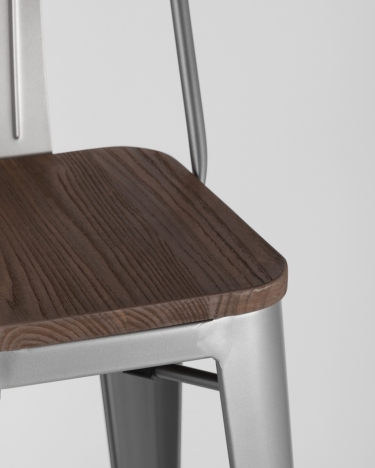 Стул барный Tolix Wood 75.5 со спинкой Серебристый