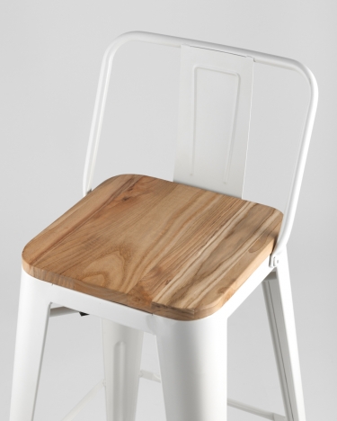 Полубарный стул Tolix Wood со спинкой Белый