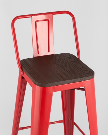 Стул барный Tolix Wood 75.5 со спинкой Красный