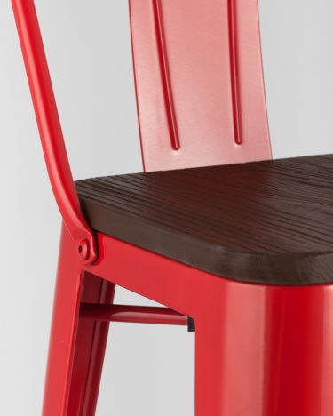 Стул барный Tolix Wood 75.5 со спинкой Красный